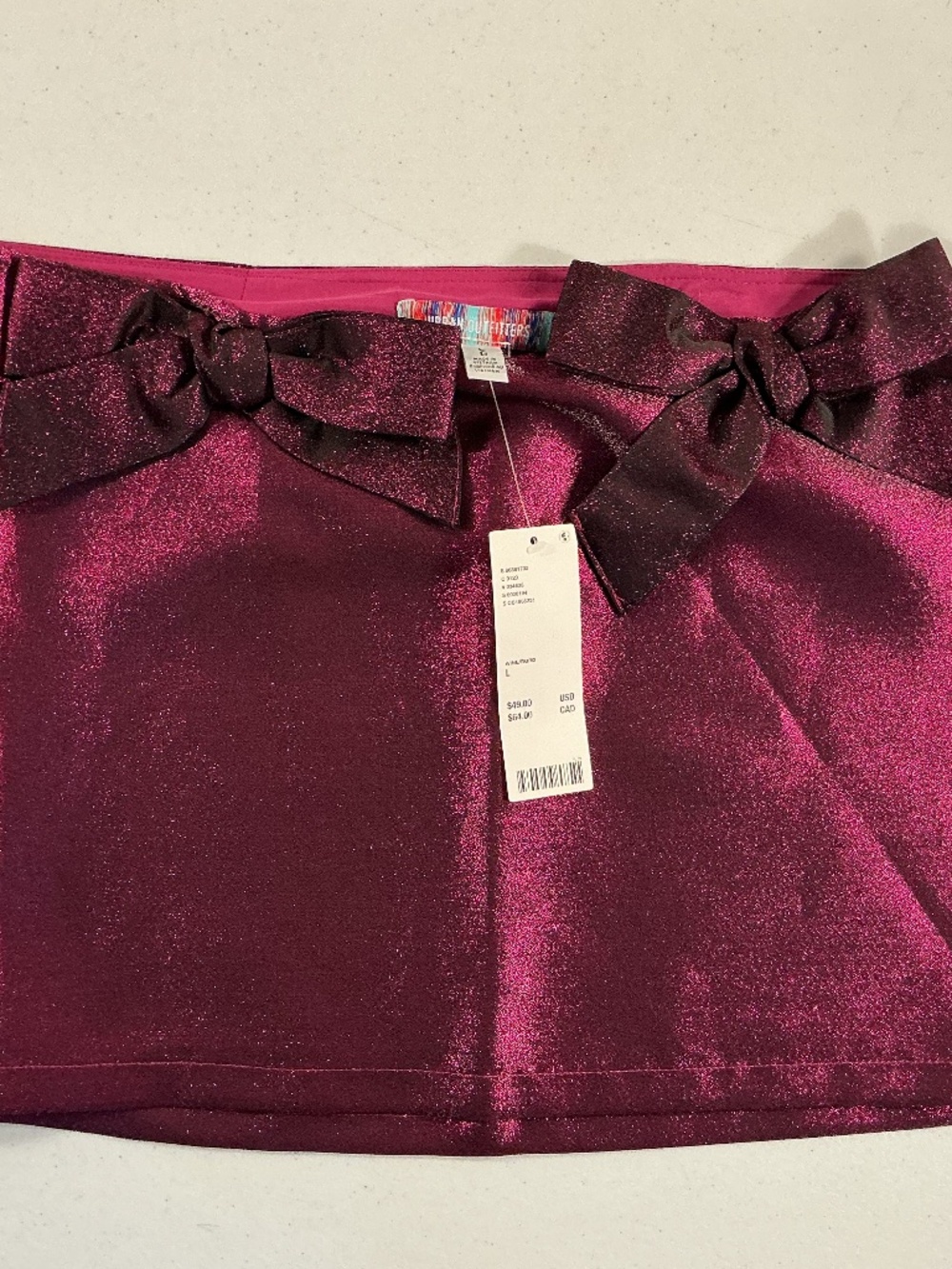 Urban Outfitters purple/magenta iridescent double bow skirt sz L NWt